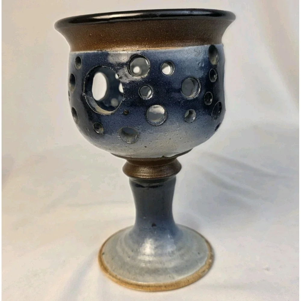 Alewine Pottery Luminary Footed Goblet Candle Holder 7